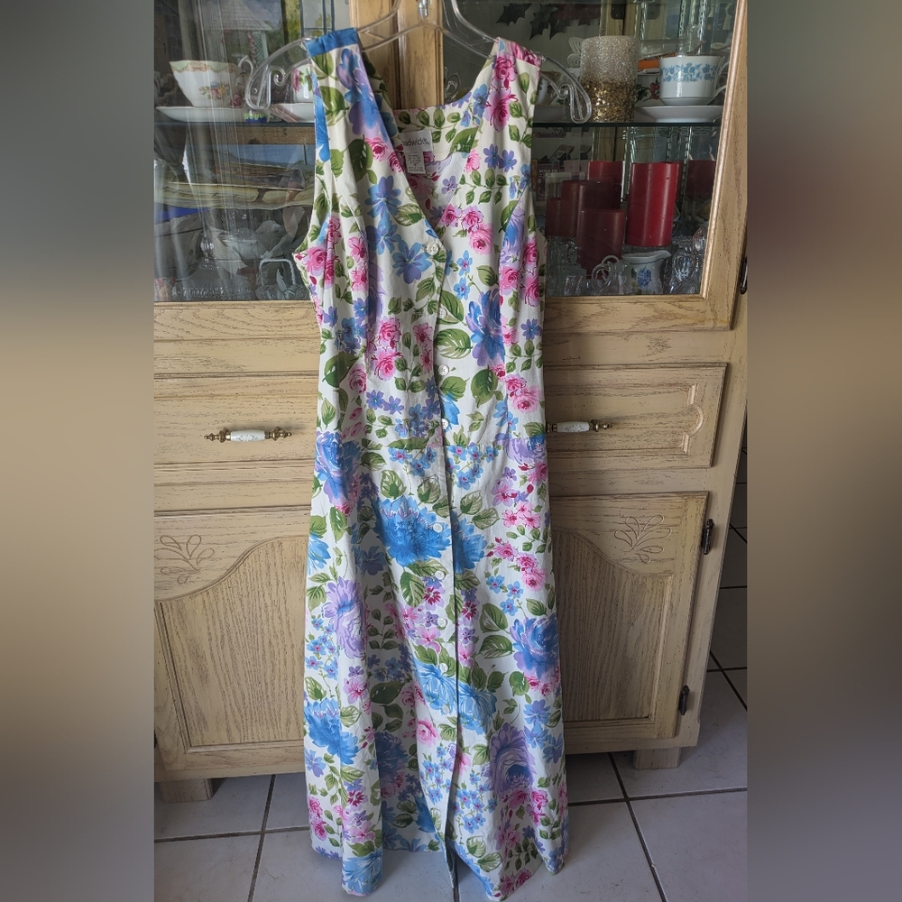 Chadwicks Vintage Cottagecore Summer Floral Cotton Button Down Maxi Dress 14